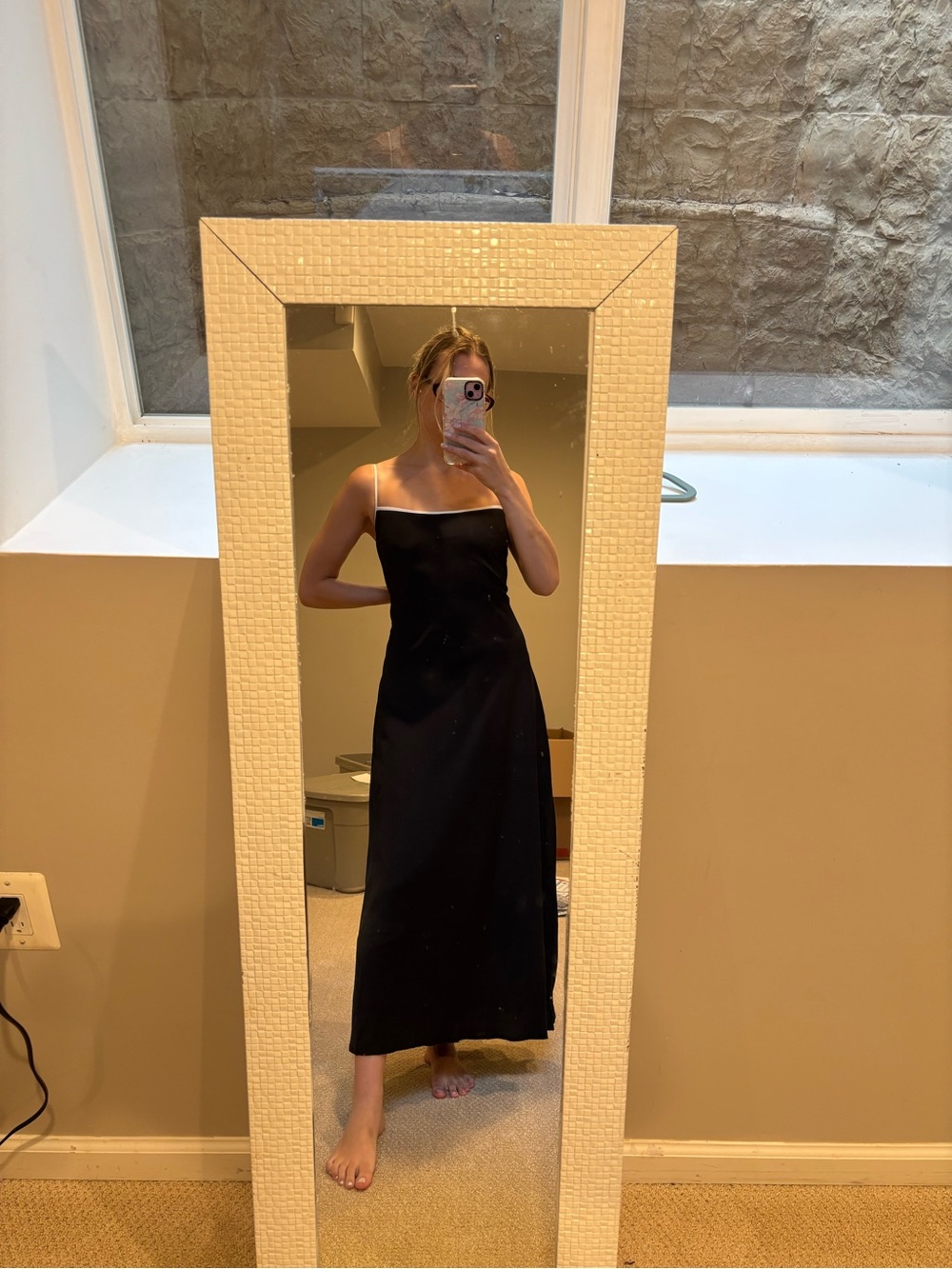 Abercrombie & Fitch Black Maxi Slip Dress with White Trim